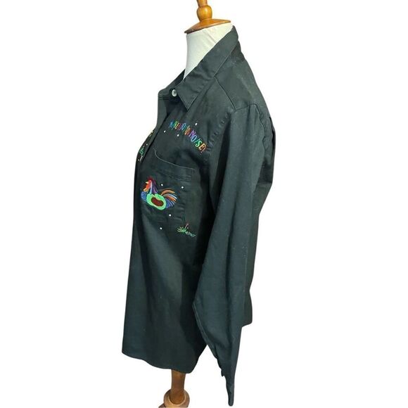 Quacker Factory Vintage 90’s Black Long Sleeve Button Down Shirt Embroidered Roo - Picture 6 of 16